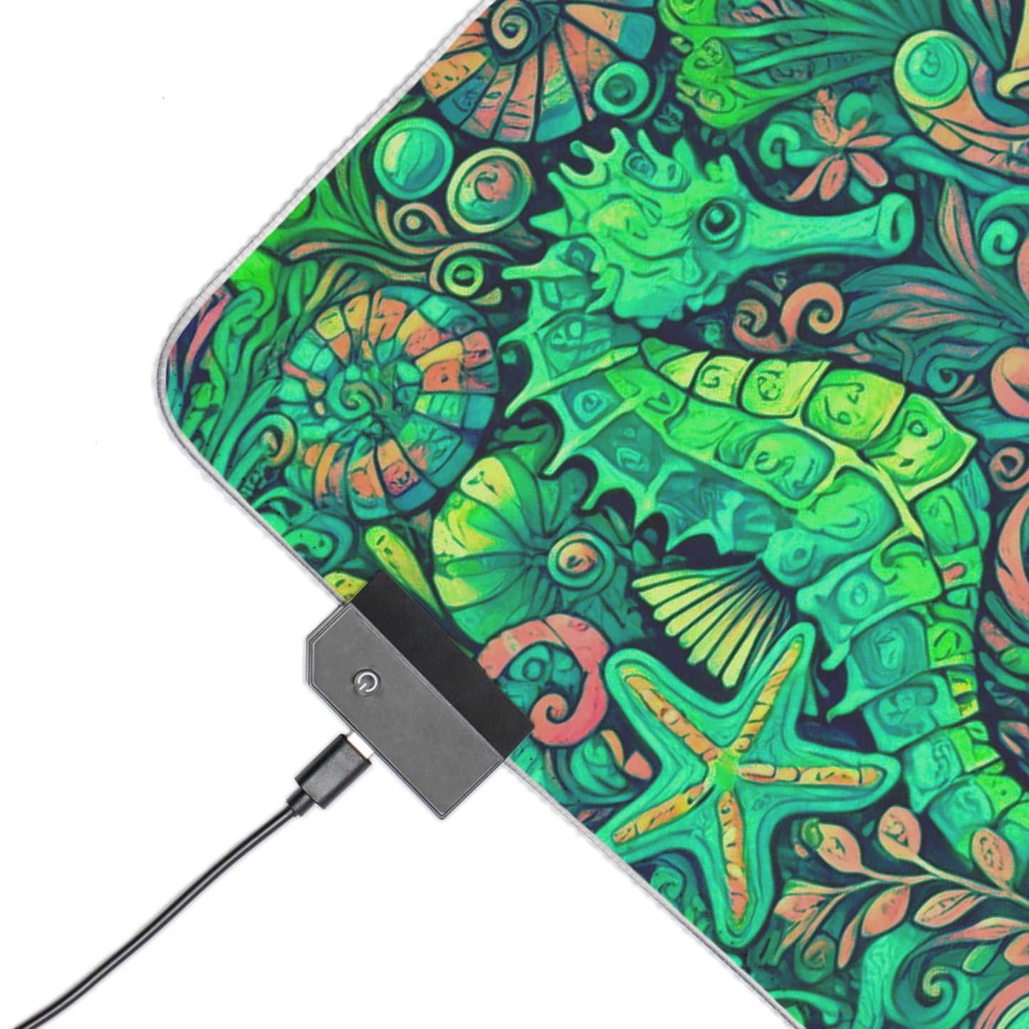 LED Gaming Mouse Pad With Vibrant RGB Lighting, 4 Sizes / Seahorse Trio, Lime