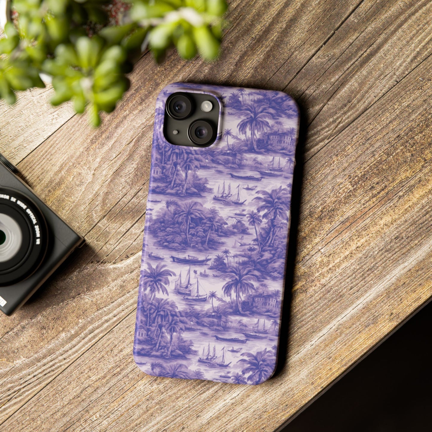 Slim Phone Cases - Tropical Toile #1, purple