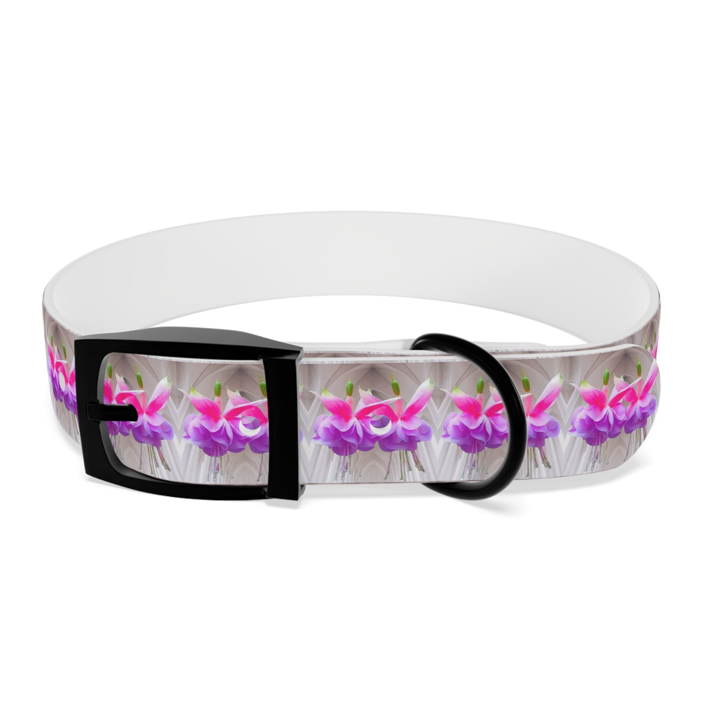 Dog Collar - Two Pink Fuchsias / Gothic, Kaleidoscope