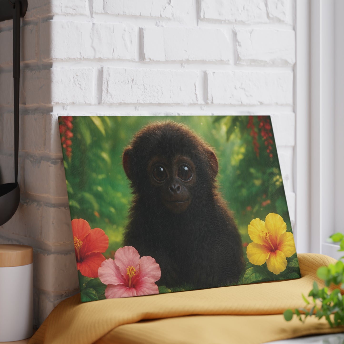 Glass Cutting Board, 2 sizes - Baby Howler Monkey