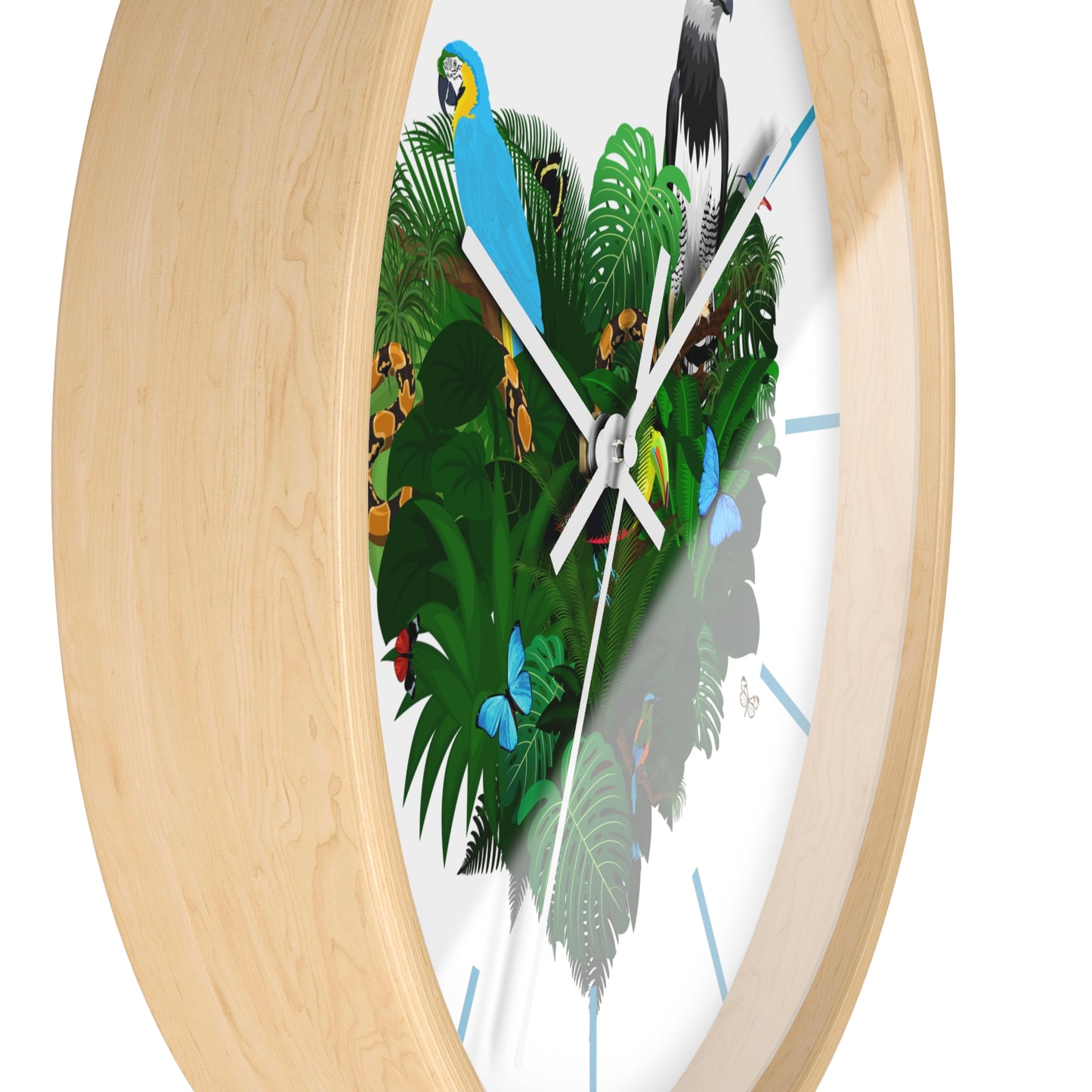 Rainforest Love/White Wall Clock - Perfect for Tropical Lifestyle Lovers, Blue Separators