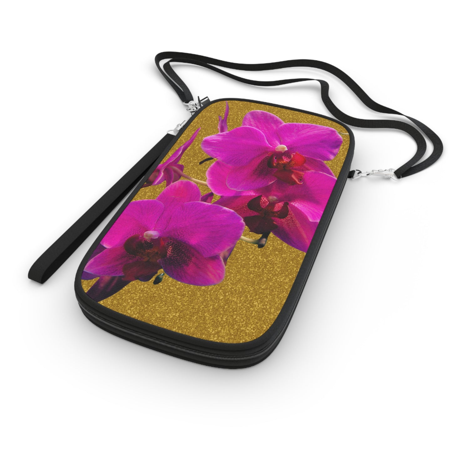 Passport Wallet - Purple Orchids, Gold