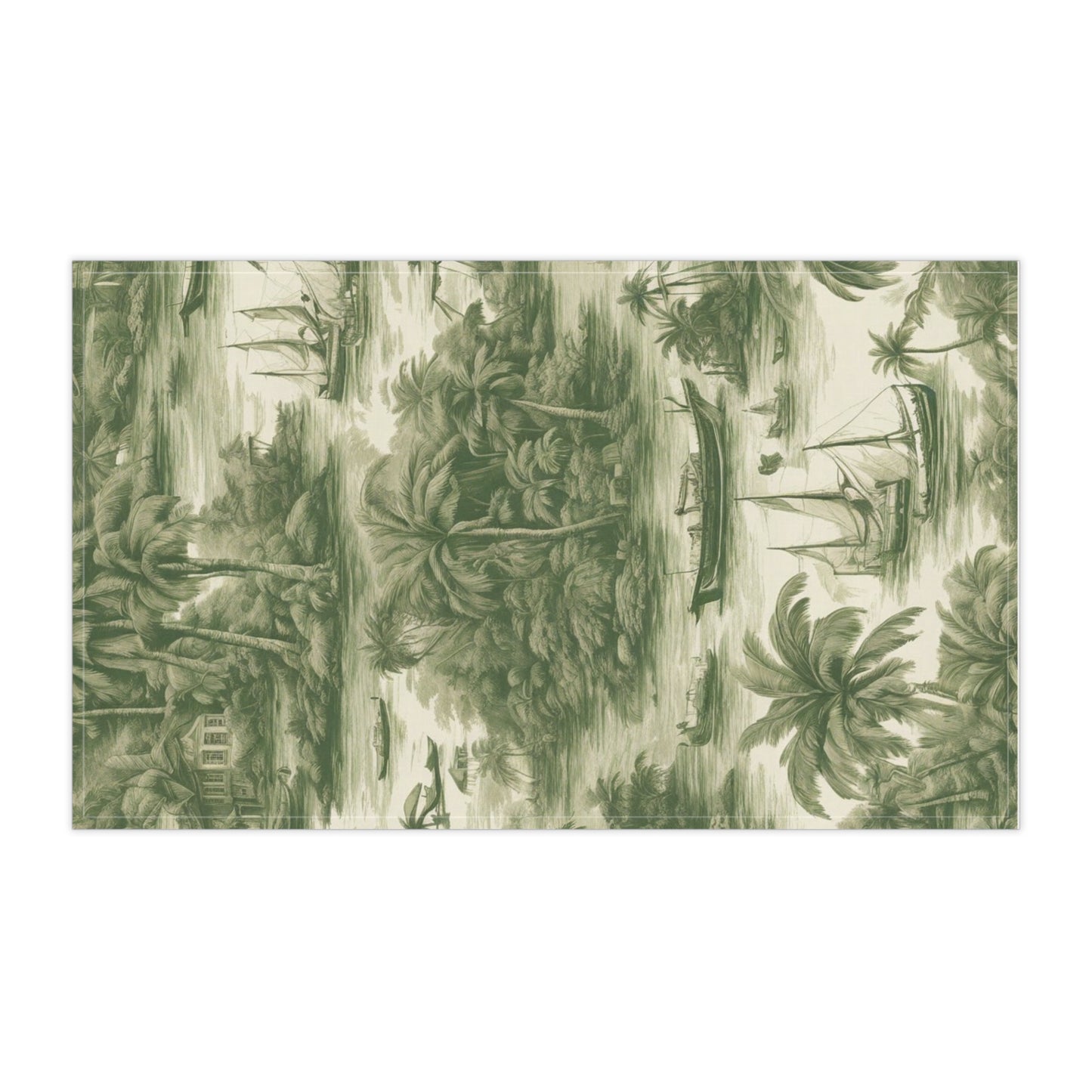 Tea Towels (cotton, poly), Tropical Toile #1, Green