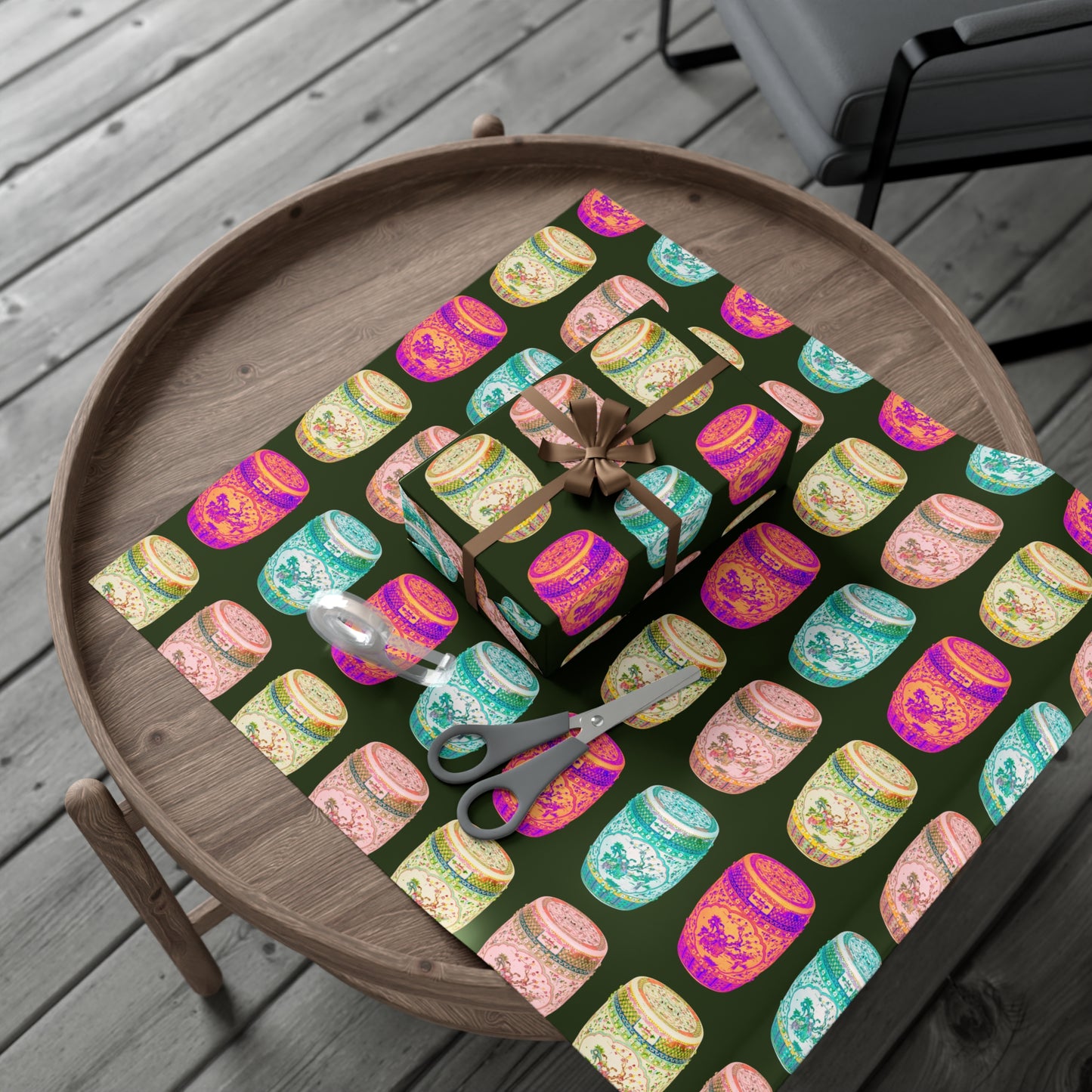 Wrapping Paper - Tropical Gift Wrap for All Occasions / 3 Sizes, 2 Finishes / Pop Art Porcelain Stools, Black