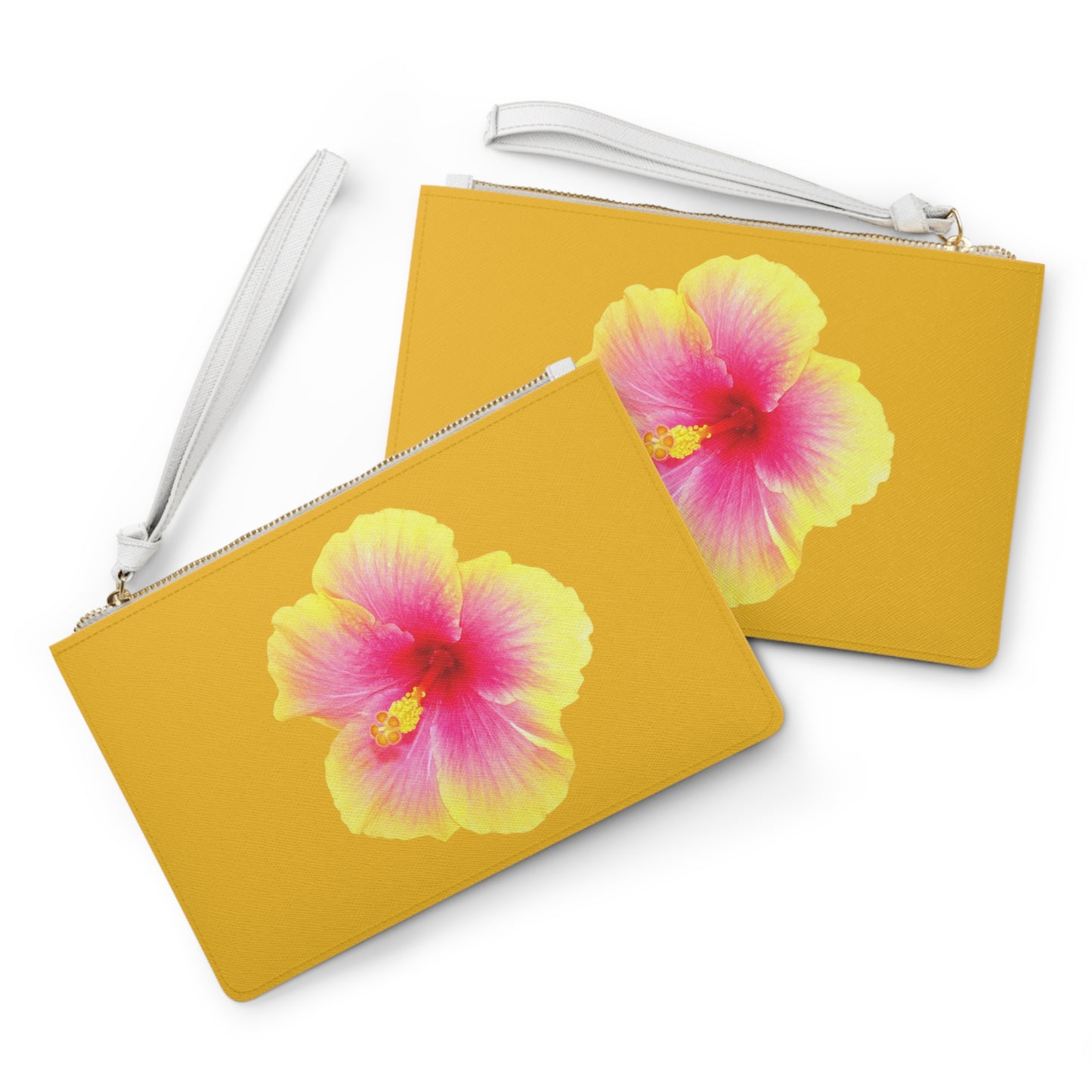 Tropical Faux Leather Clutch Bag - Perfect for Beach Adventures & Summer Vacations / Photo Yellow Hibiscus, Yellow
