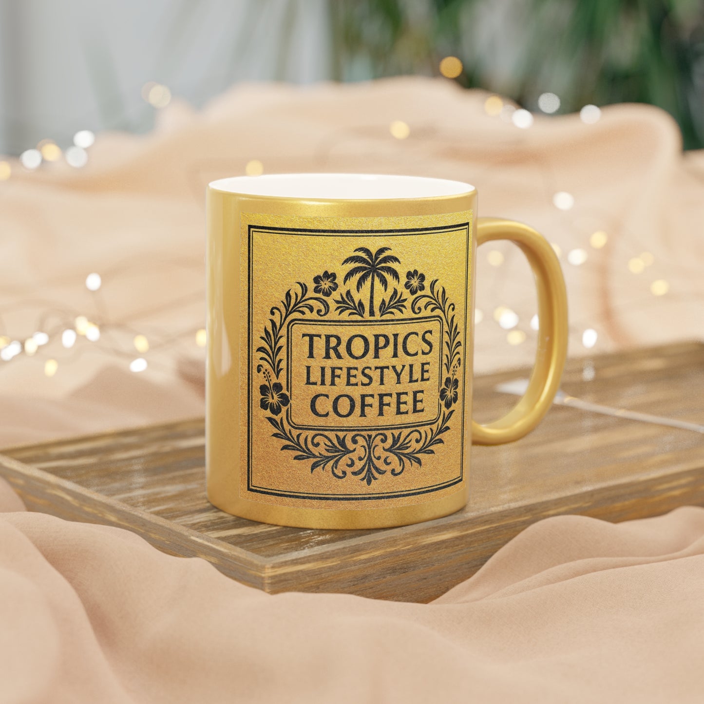 Copy of Tropical Metallic Mug, Gold or Silver - Tropics Lifestyle Coffee, Black/Green Logo
