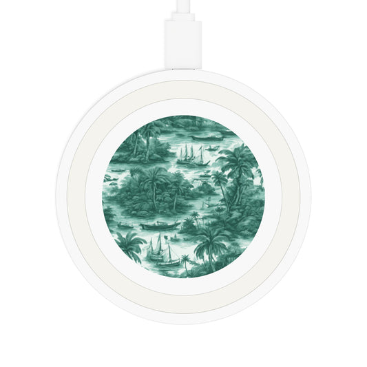 Quake Wireless Charging Pad - Tropical Toile #1, Evergreen