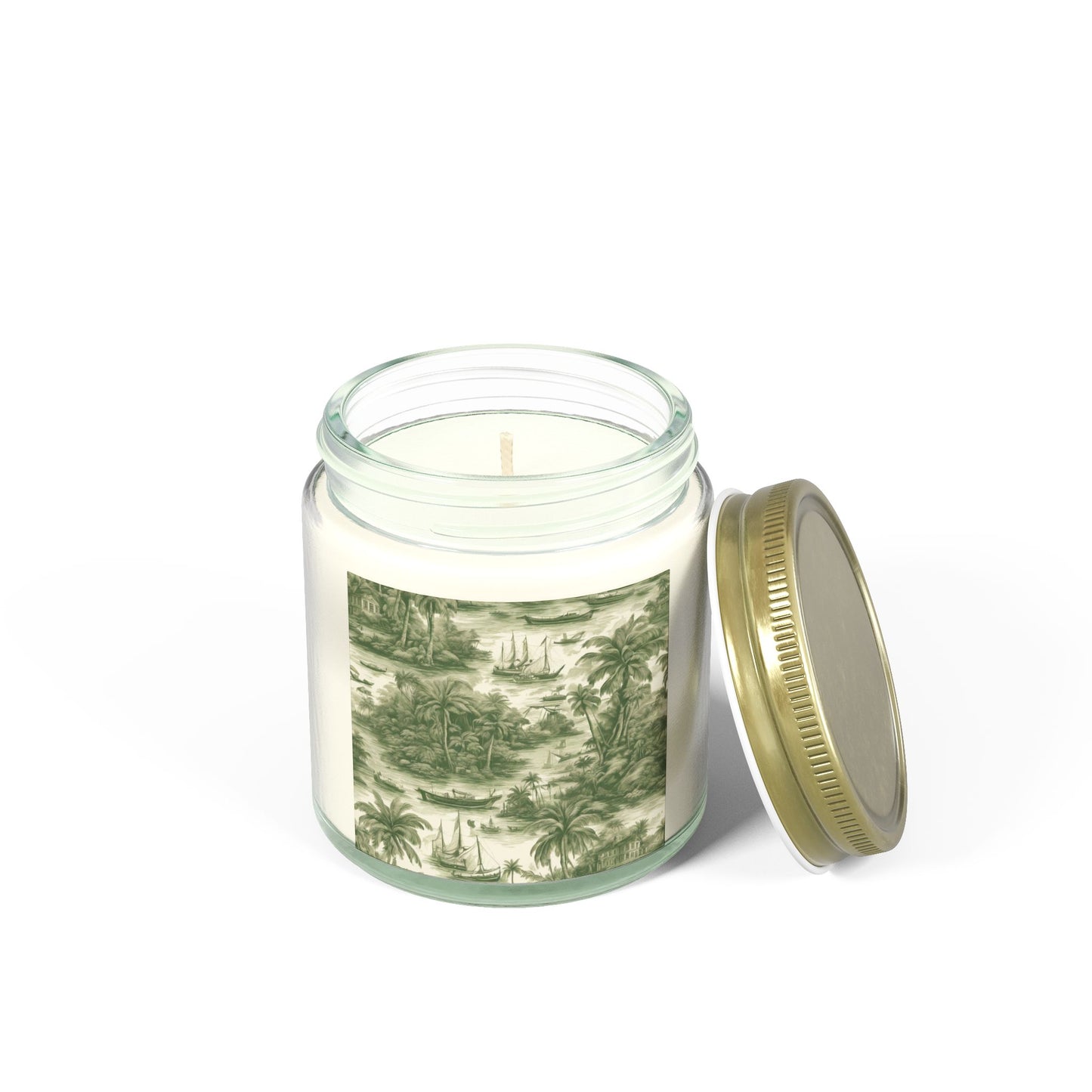 Scented Candles, Coconut Apricot Wax (4oz, 9oz) - Tropical Toile #1, Green