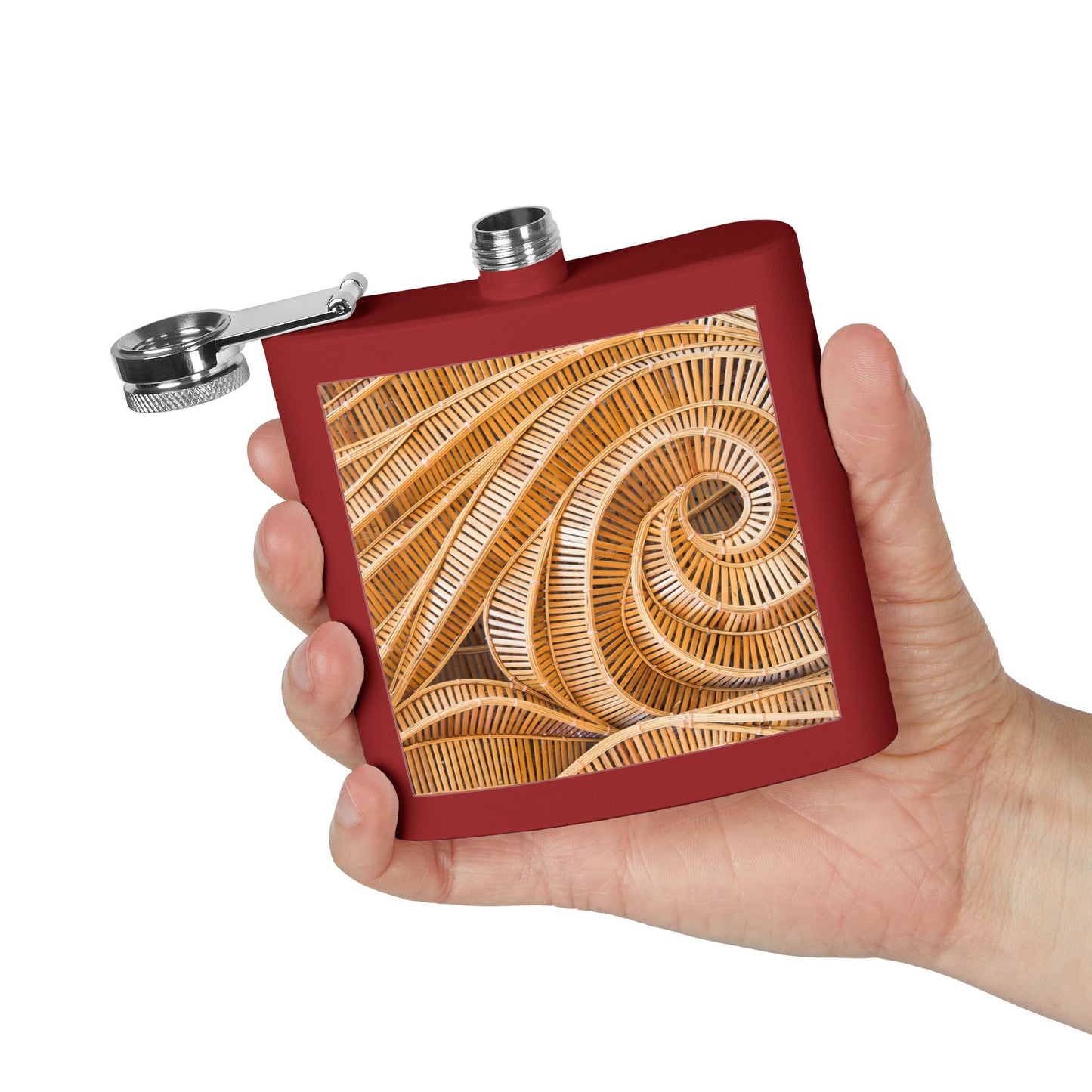 Tropical Stainless Steel 6 oz. Flask, Many Colors  – Natural Bamboo Spiral