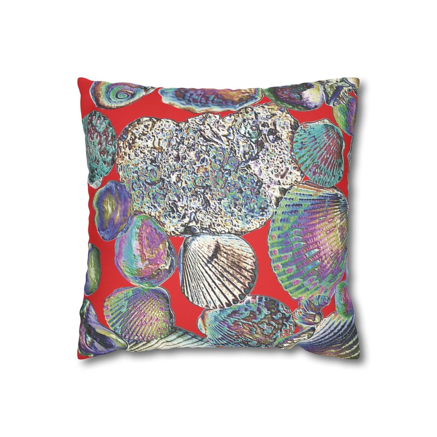 Faux Suede Square Pillowcase - Heatwave Seashell Collection, Red