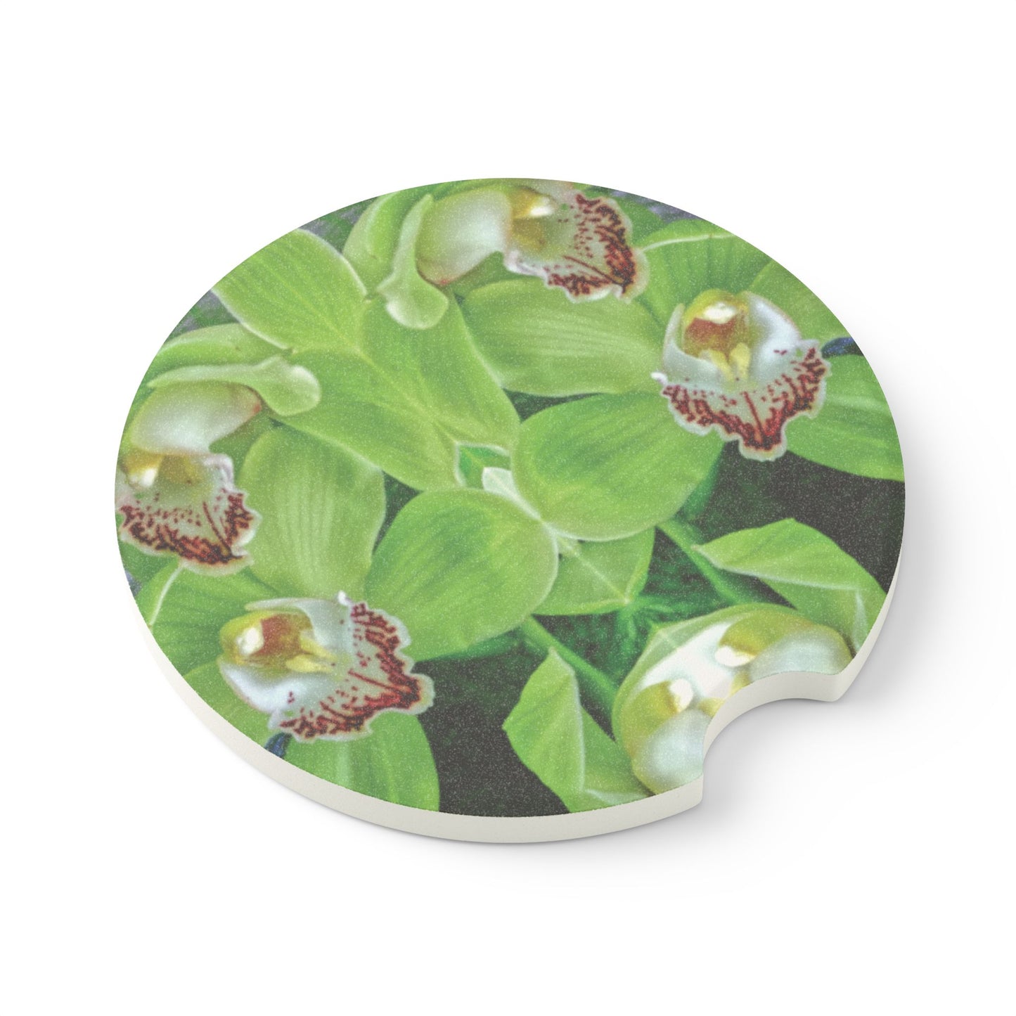 Soapstone Car Coaster - Kaleido Green Orchids
