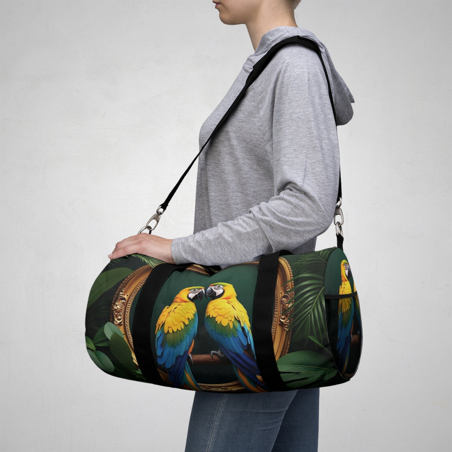 Tropical Rainforest Duffel Bag - Perfect for Travel and Gym / Framed Parrot Pair
