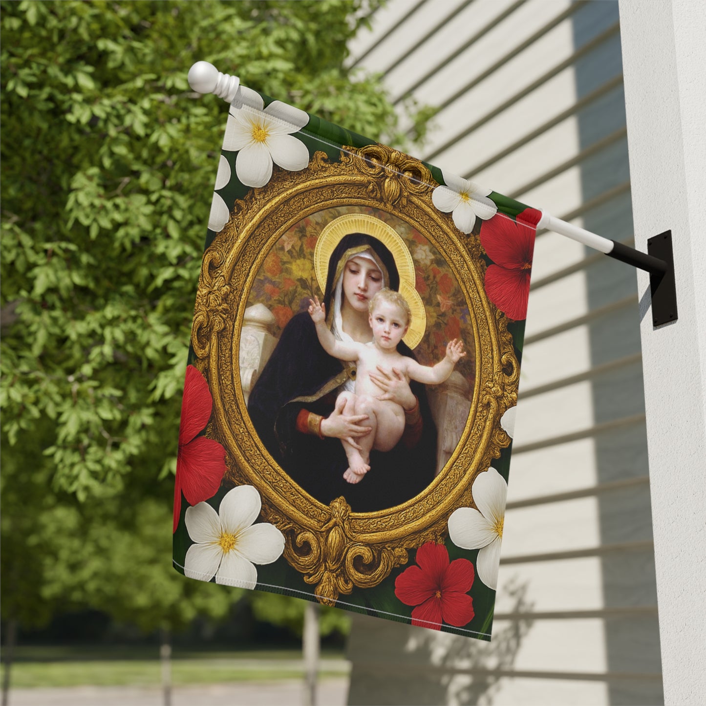 Religious Tropical Garden Flag  - Perfect for Outdoor Decor / Virgin of the Lilies