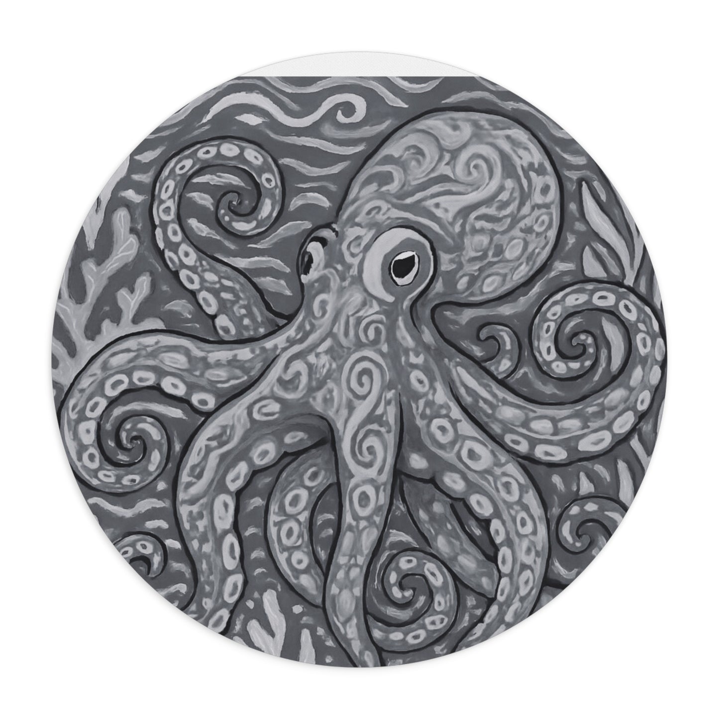 Tropical Mouse Pad, 2 Shapes - Beach Vibes for Home Office & Gamer / Octopus Kraken Joe, Noir