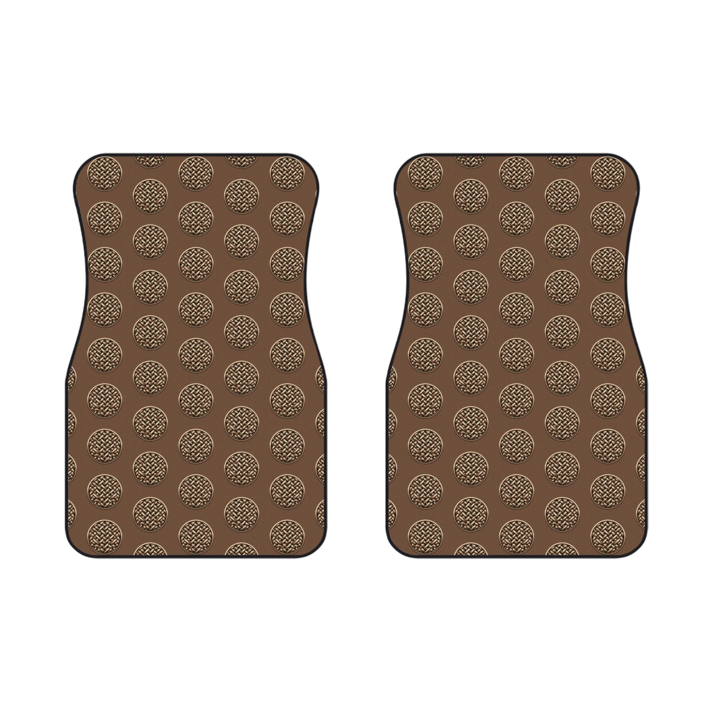 Brown Wicker Buttons Car Floor Mats - SET of 2