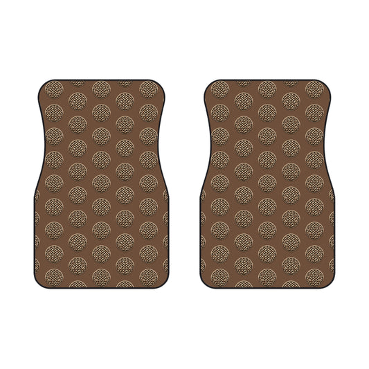 Brown Wicker Buttons Car Floor Mats - SET of 2