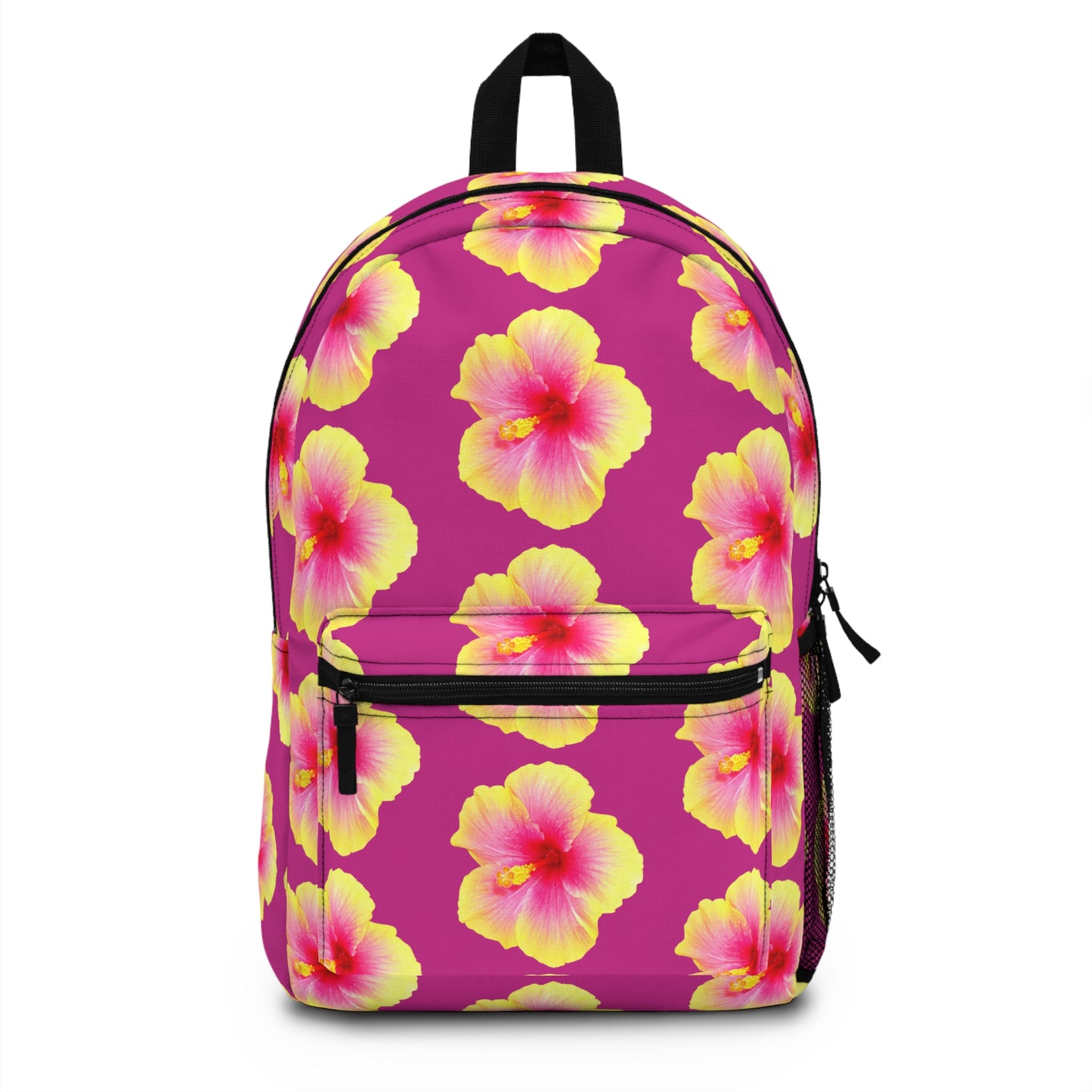 Tropical Backpack / Yellow & Pink Hibiscus Flower/Pink