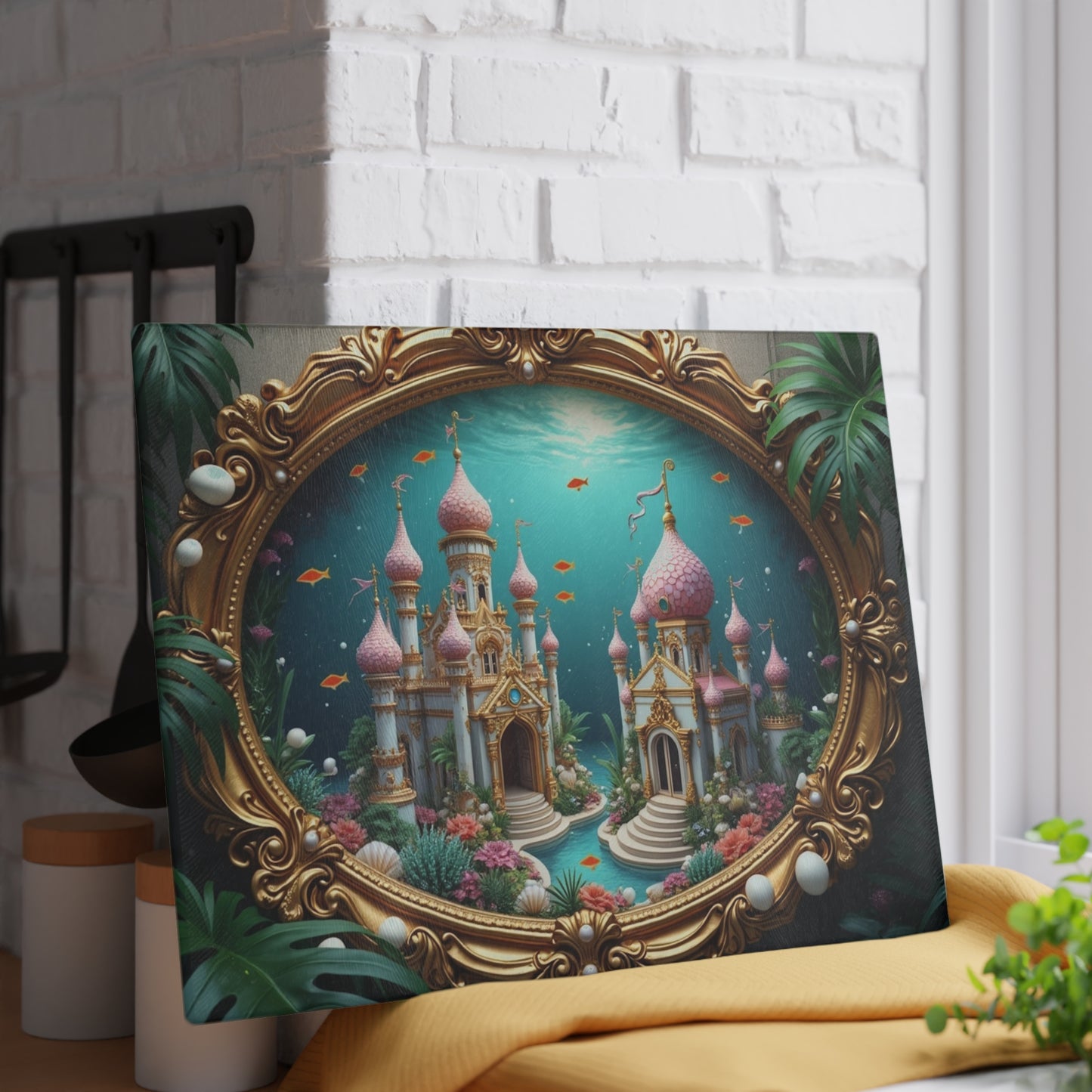 Glass Cutting Board, 2 sizes - Mermaid Palace, Caribbean Sea