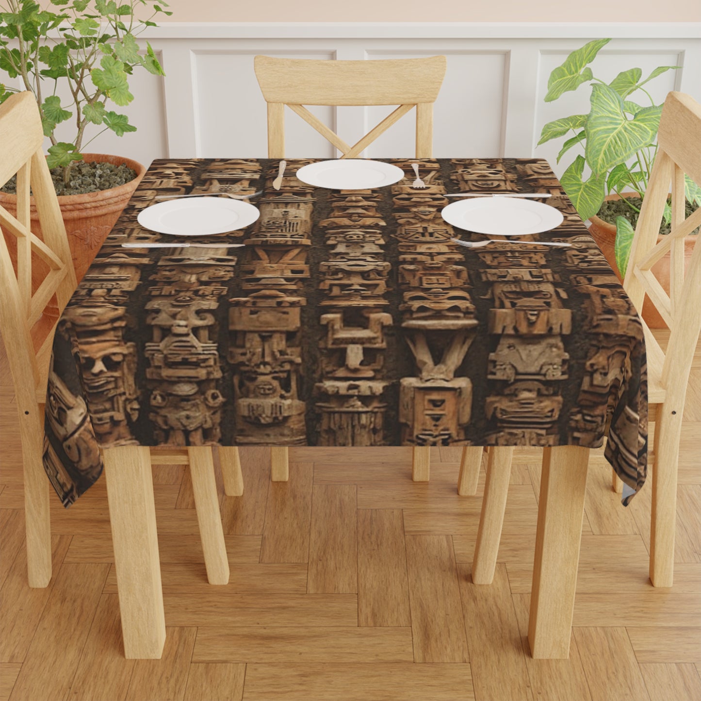 Ancient Tiki Totems ~ Square Tablecloth, 55" x 55"