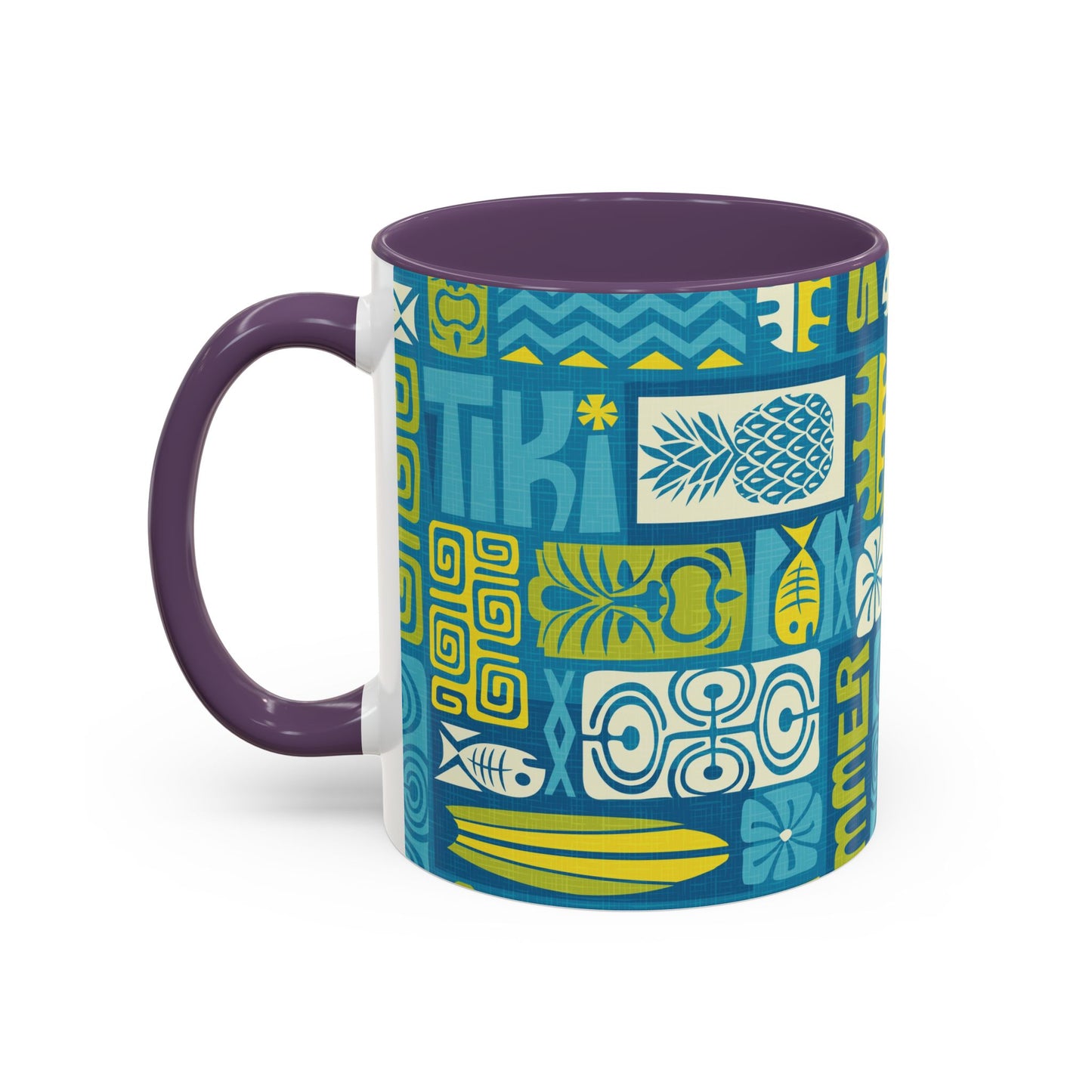 Accent Coffee Mug (11, 15oz), 8 Colors - Tiki Poster Blue