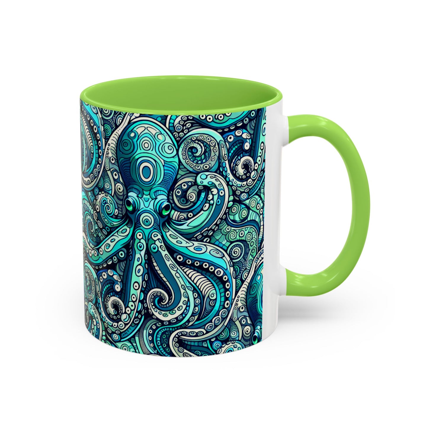 Accent Color Coffee Mug, Many Colors - 11oz & 15oz / Aqua Octopus