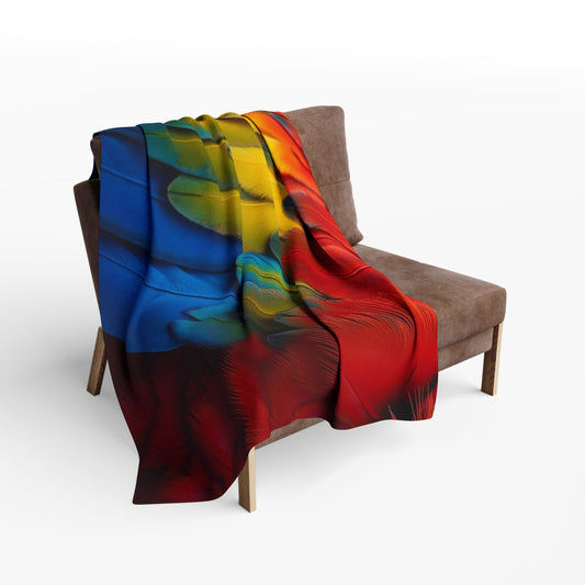 Macaw Parrot Feathers Fleece Blanket - Colorful Tropical Design