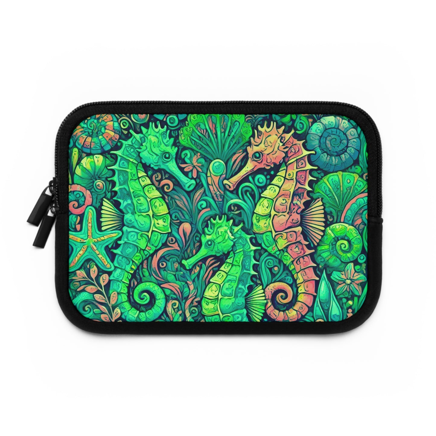 Tropical Laptop Sleeve, 5 Sizes - Perfect for Beach Lovers & Students / Seahorses,  Lime