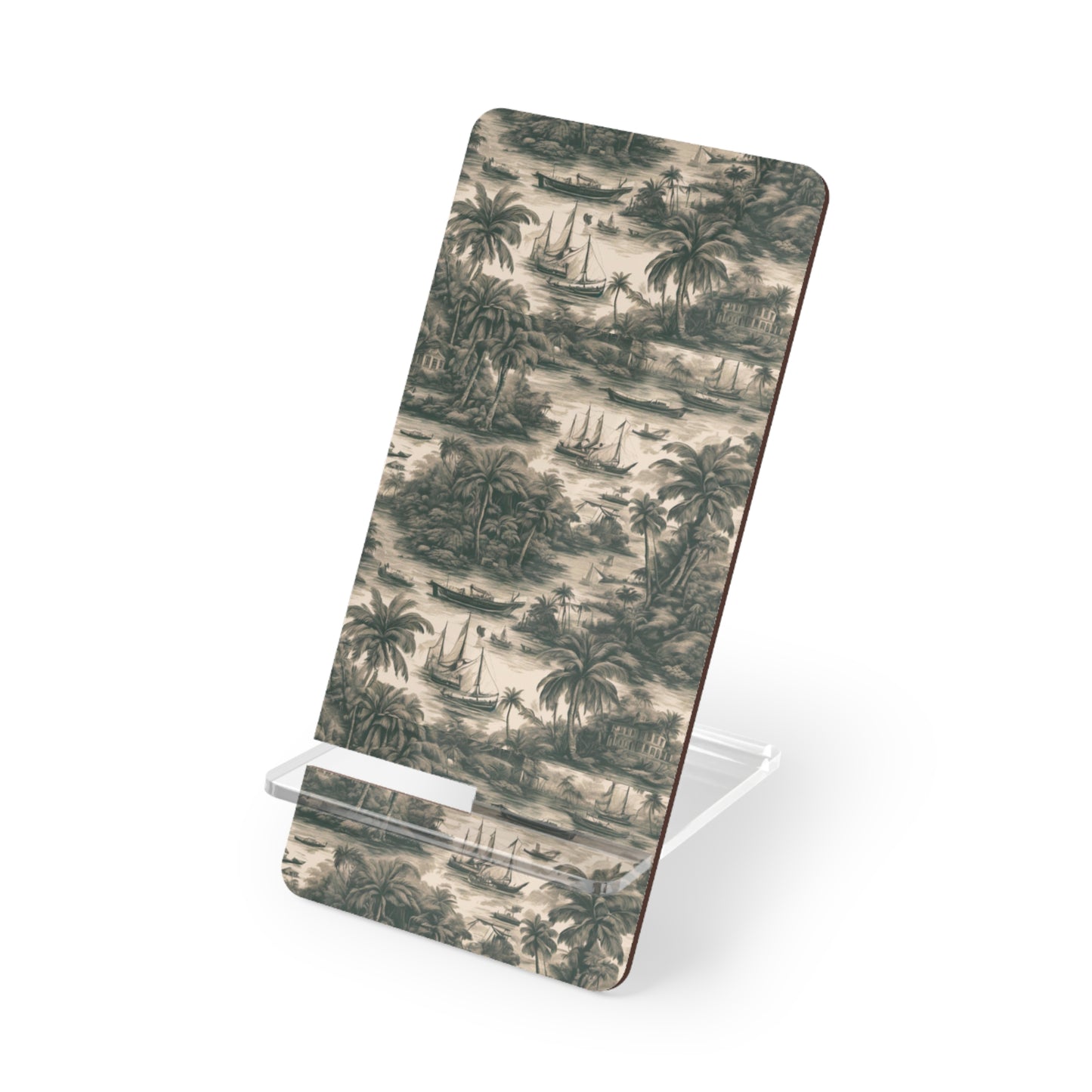 Mobile Display Stand for Smartphones, Tropical Toile #1 Black repeat