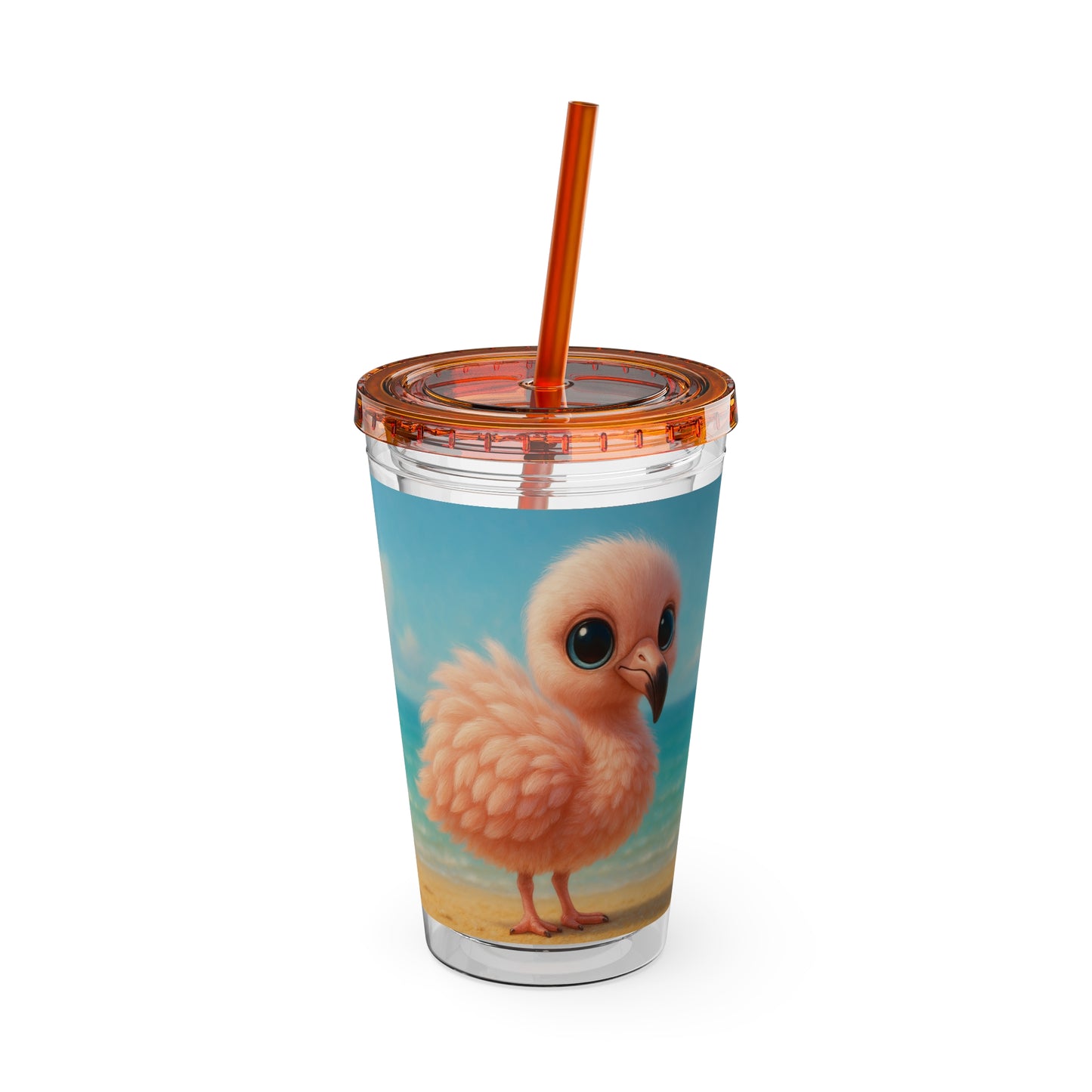 Tropical Tumbler with Straw | 16oz Colorful Travel Cup / Baby Flamingo