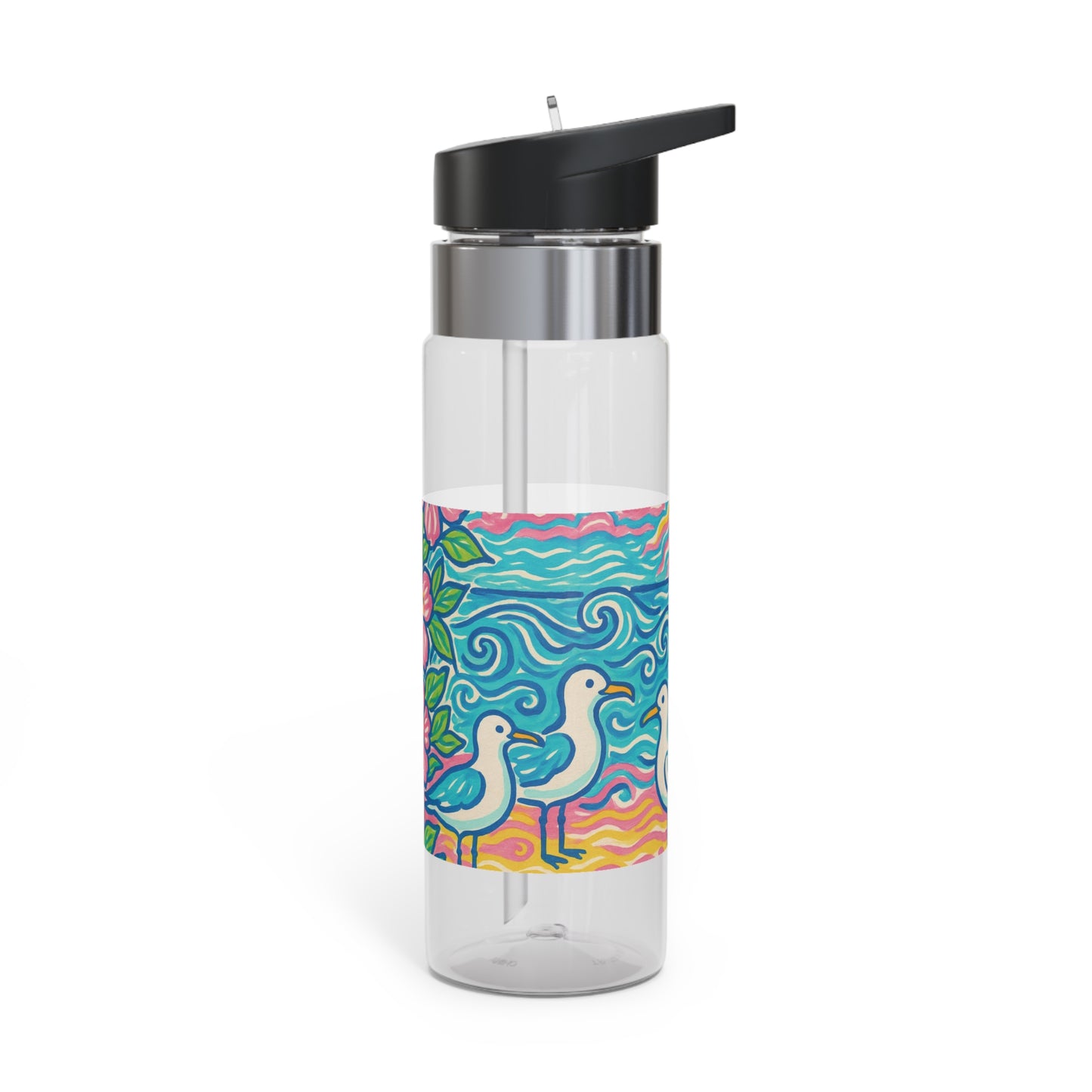 Tropical 20oz Tritan Sport Water Bottle -  Leakproof, Lightweight, BPA-Free / Tropical Beach Seagulls