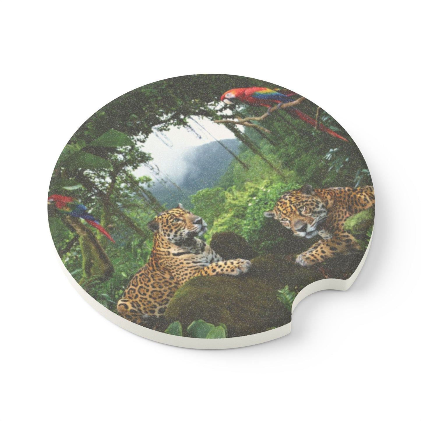 Soapstone Car Coaster - Jaguars and Parrots