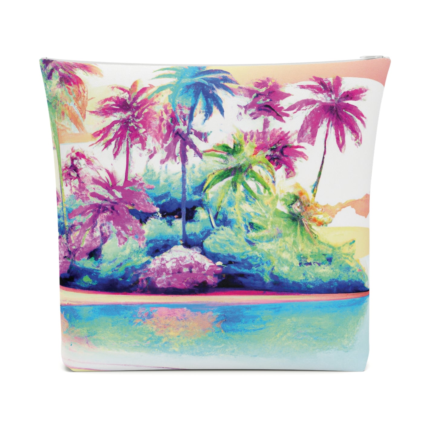Tropical Cotton Cosmetic Bag, Makeup Pouch, 5 Sizes / Watercolor Beach