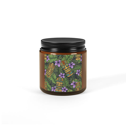 Scented Soy Candle (Multi-Size, Amber Jar) - Tiki Purple Greenery