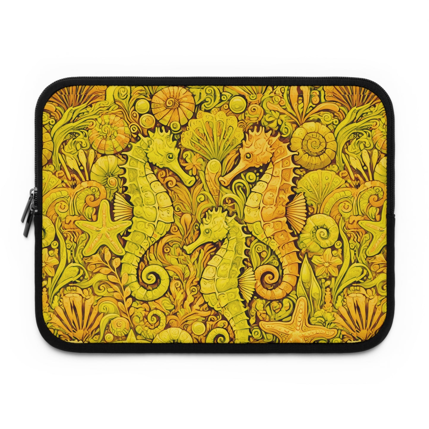 Tropical Laptop Sleeve, 5 Sizes - Perfect for Beach Lovers & Students / Seahorses, Yellow