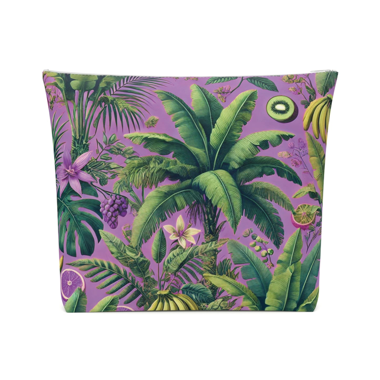 Tropical Cotton Cosmetic Bag - Makeup Pouch, 5 Sizes / More Tropical Fruit, Deep Lilac