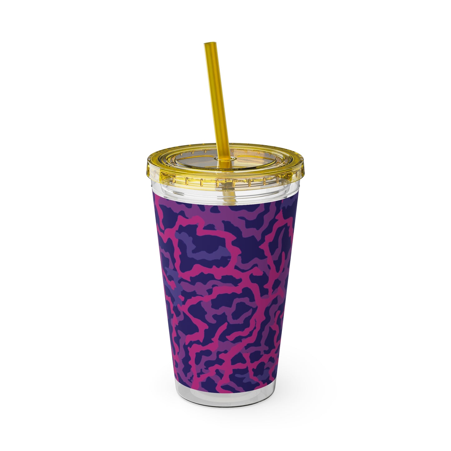 Tropical Tumbler with Straw | 16oz Colorful Travel Cup / Coral Threads, Heatwave