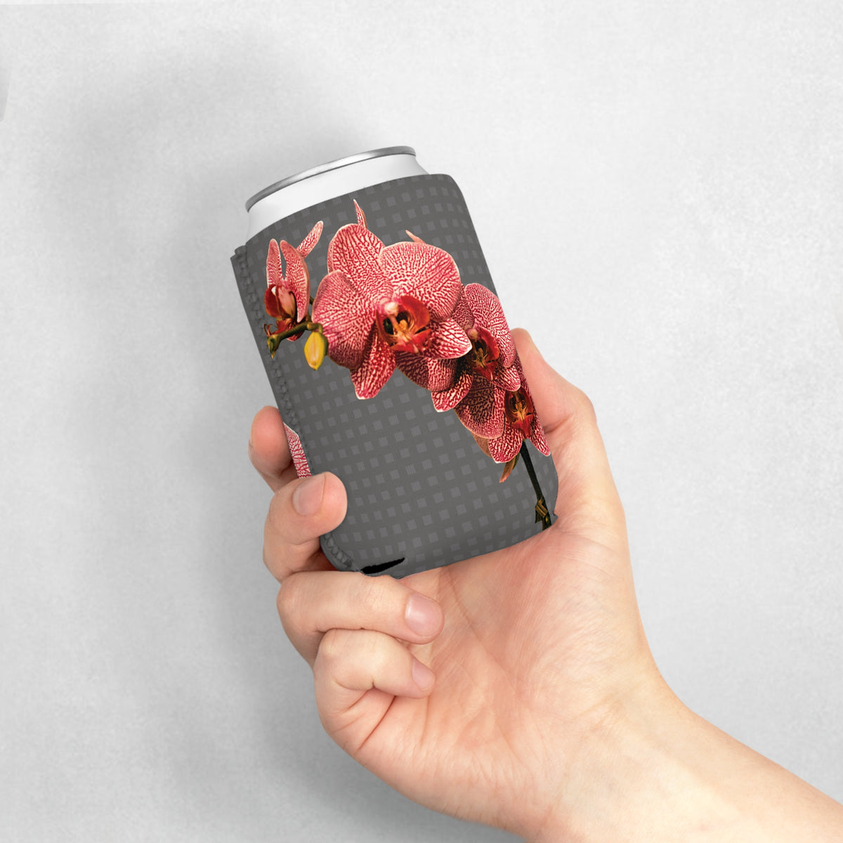 Red Orchid Can Cooler Sleeve - Perfect for Outdoor Picnics