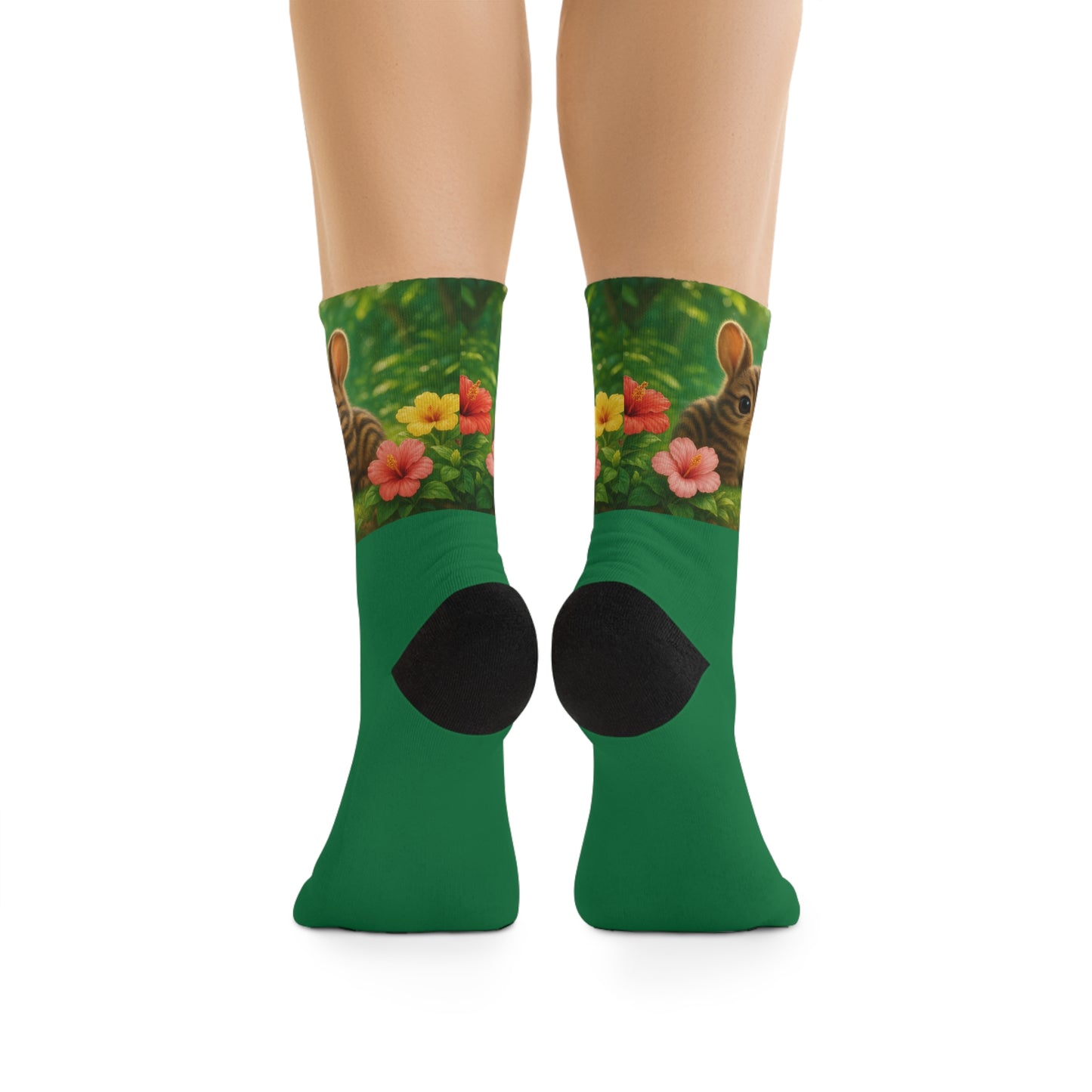 Recycled Poly Socks, Baby Sumantran Rabbits/Dark Green