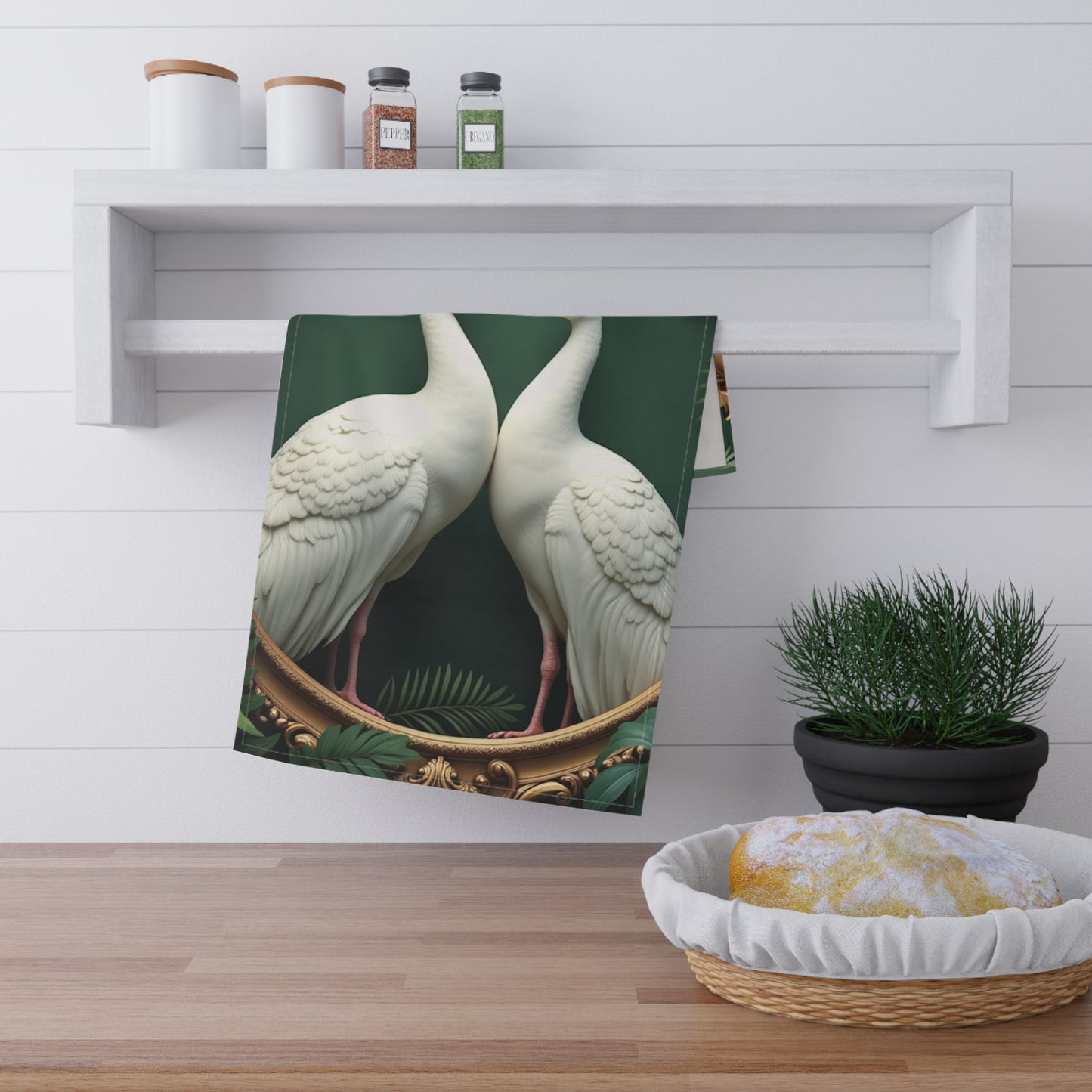 Tea Towels (cotton, poly) - Framed White Pecocks