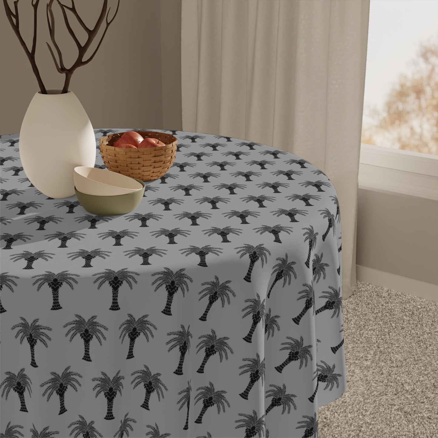 Micro Palm Glory/Grey ~ Square Tablecloth, 55" x 55"