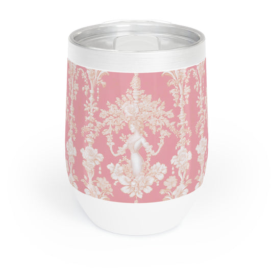 Chill Wine Tumbler, Pearl Lady Toile / Hibiscus Pink