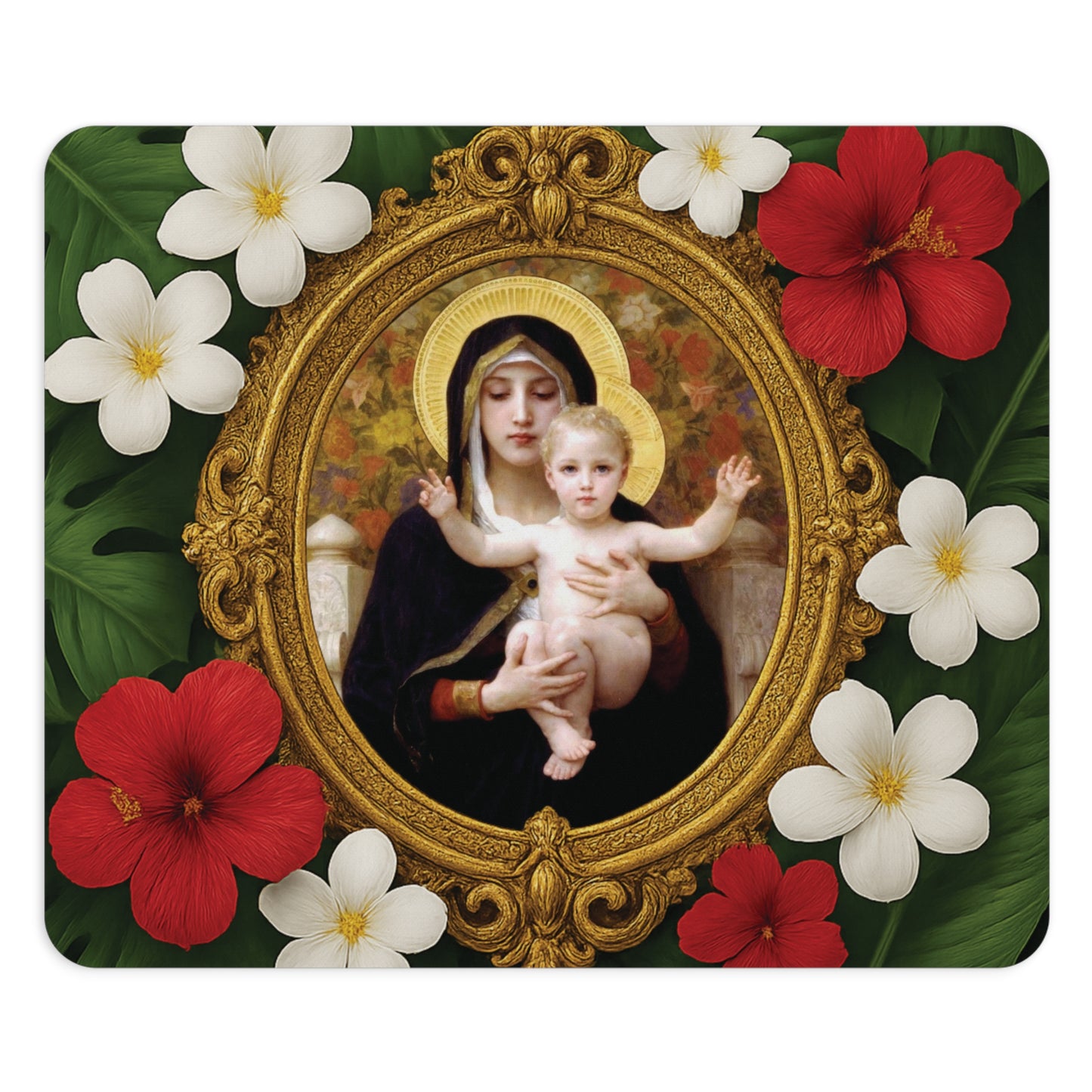 Religious Tropical Mouse Pad, 2 Shapes - Beach Vibes for Home Office & Gamer / Virgin of the Lilies