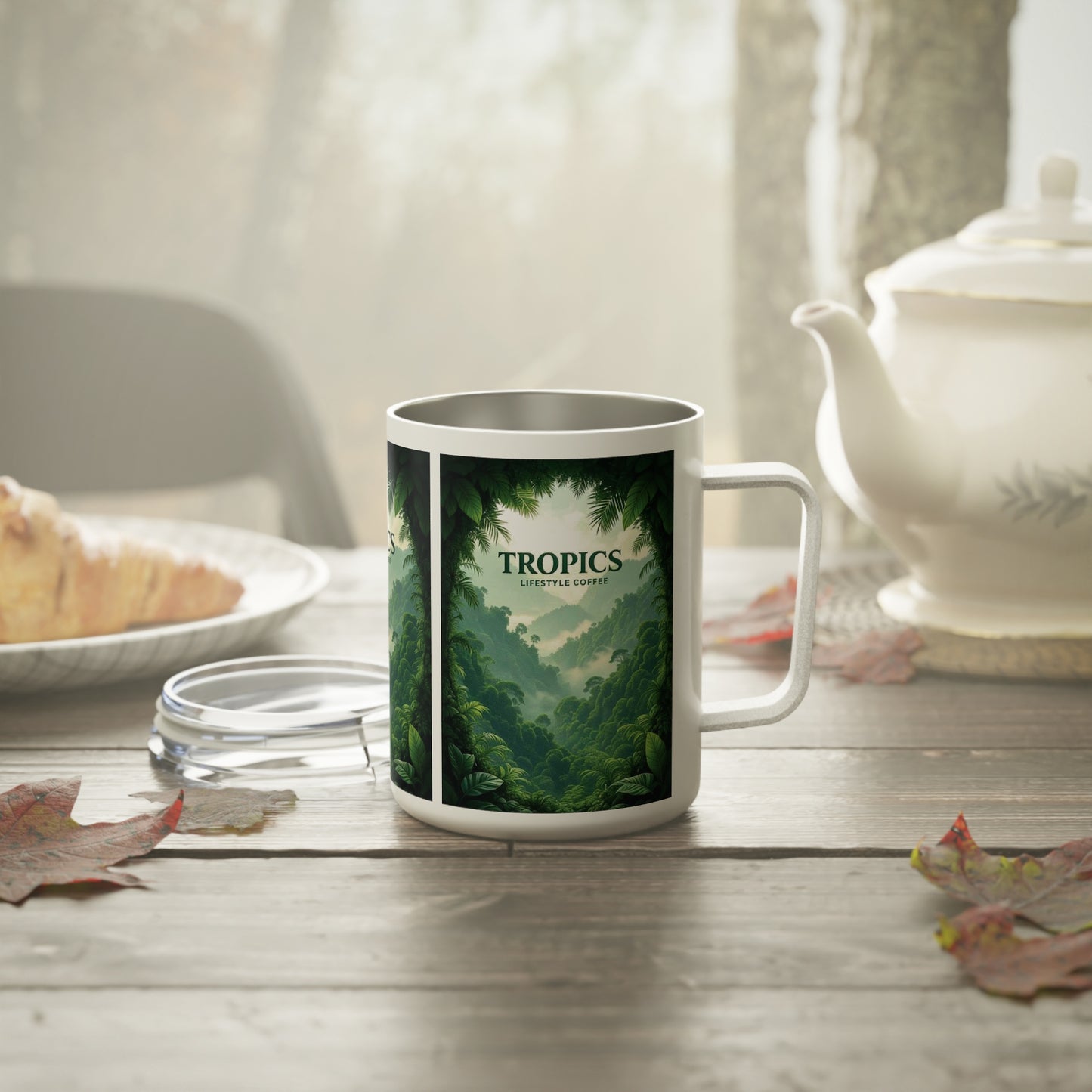 Tropical Insulated Coffee Mug, 10oz / Rainforest View Logo