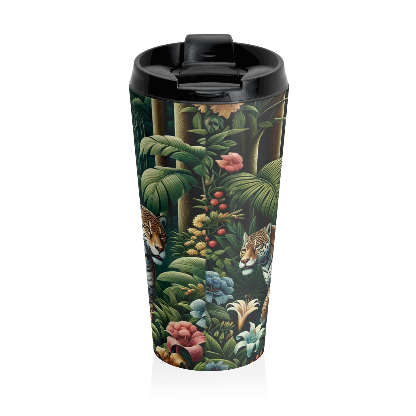 15 oz. Stainless Steel Travel Mug / Tropical Jaguars of the Rainforest