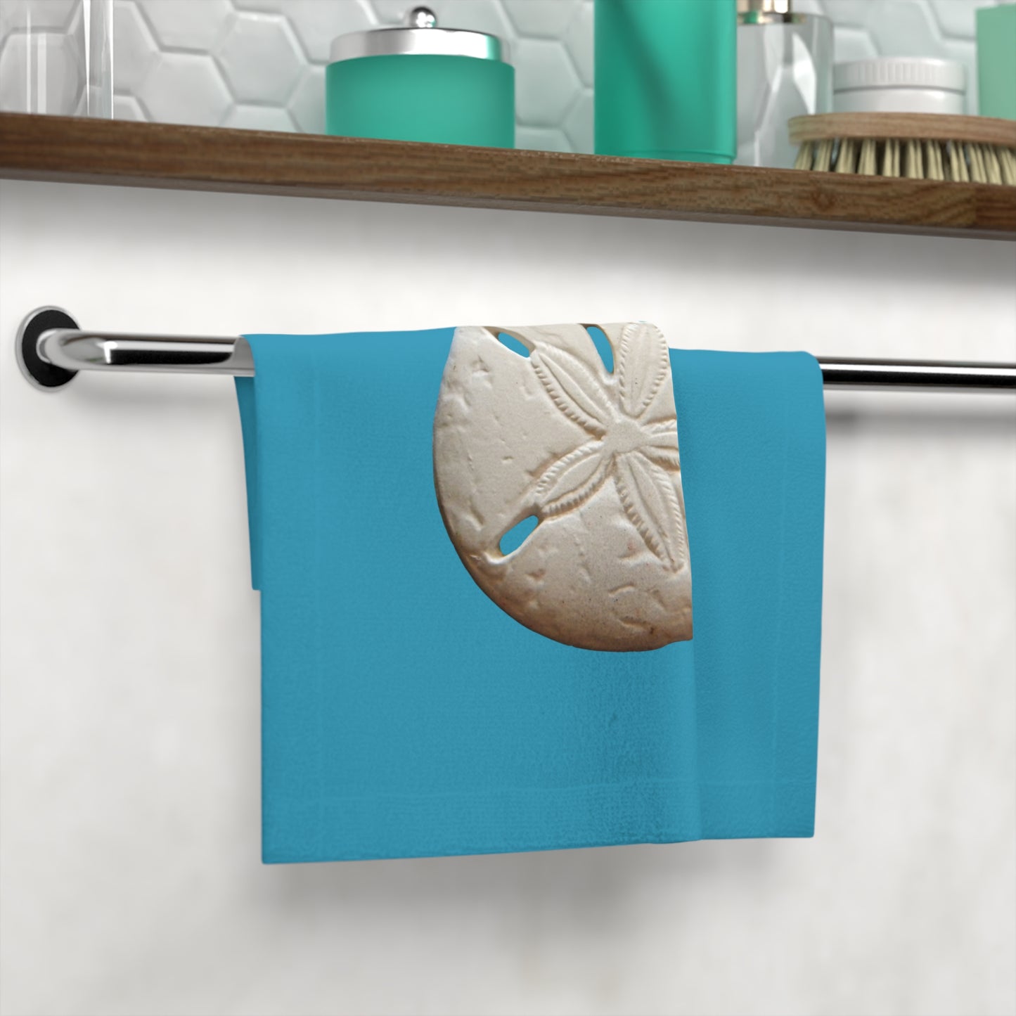 Face Towel - White Sand Dollar/Turquoise, Macro