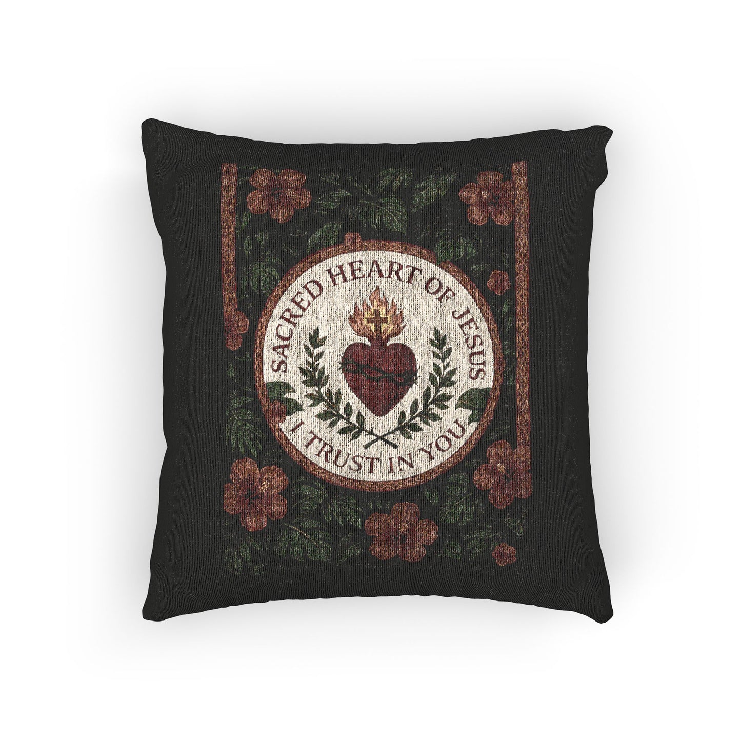 Religious Woven Pillow, 17"W x 18"L - Sacred Heart of Jesus Prayer, Black