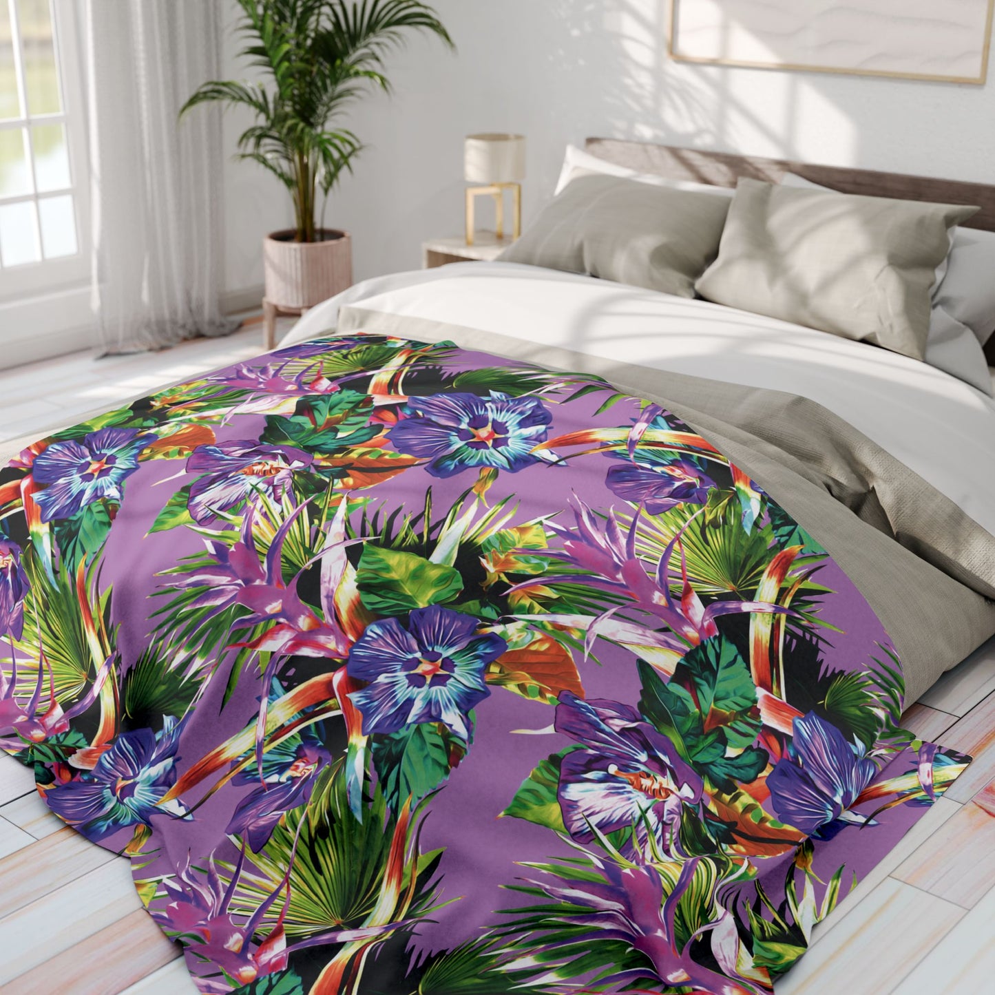 Purple Plant Palooza Fleece Blanket - Colorful Tropical Botanical Design