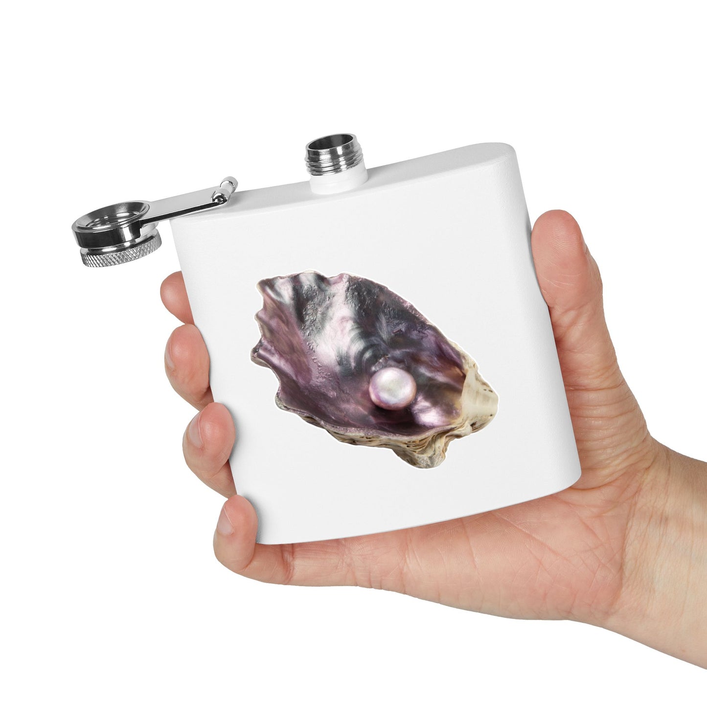 Tropical Stainless Steel 6 oz. Flask, Many Colors  – Real Lavender Pearl & Shell