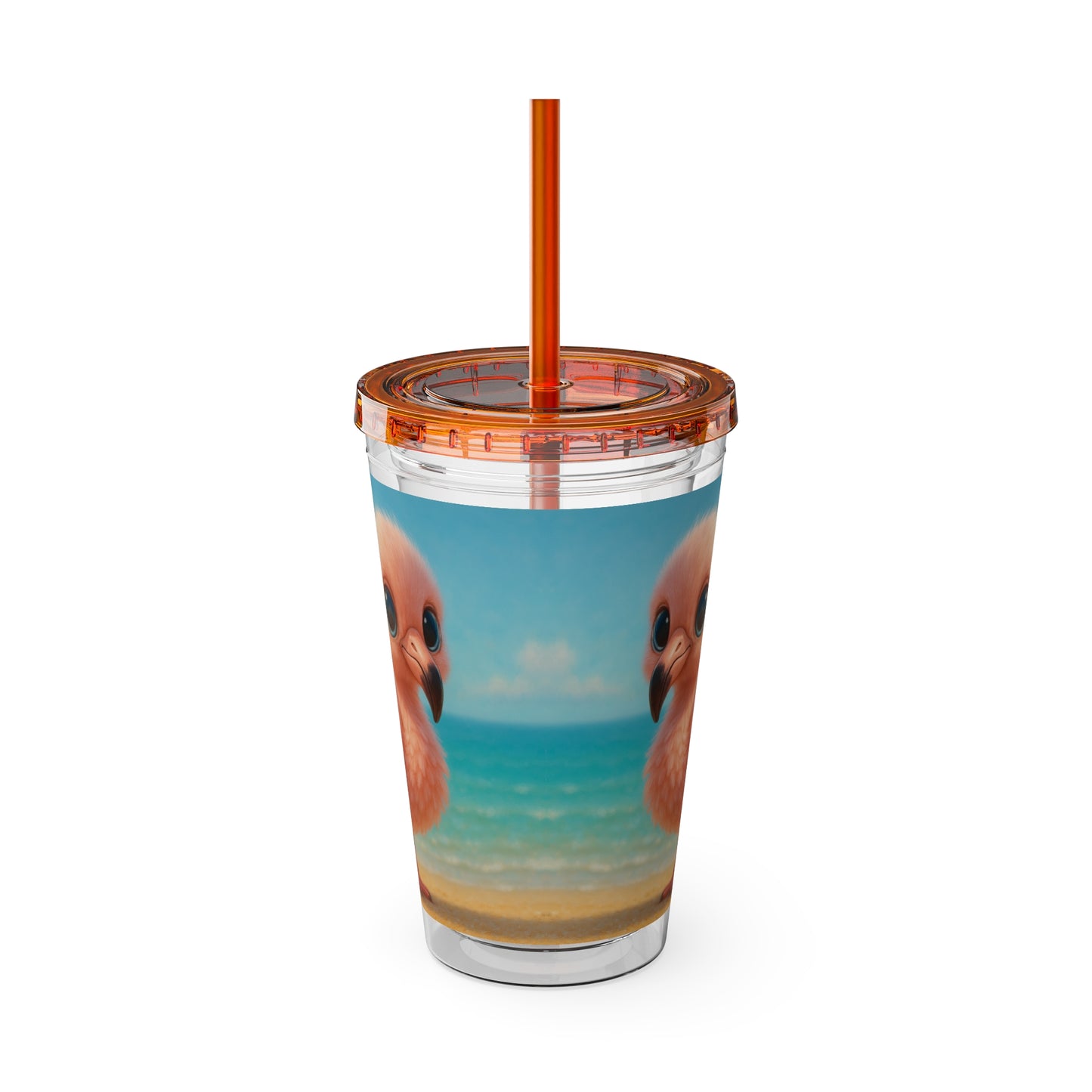 Tropical Tumbler with Straw | 16oz Colorful Travel Cup / Baby Flamingo