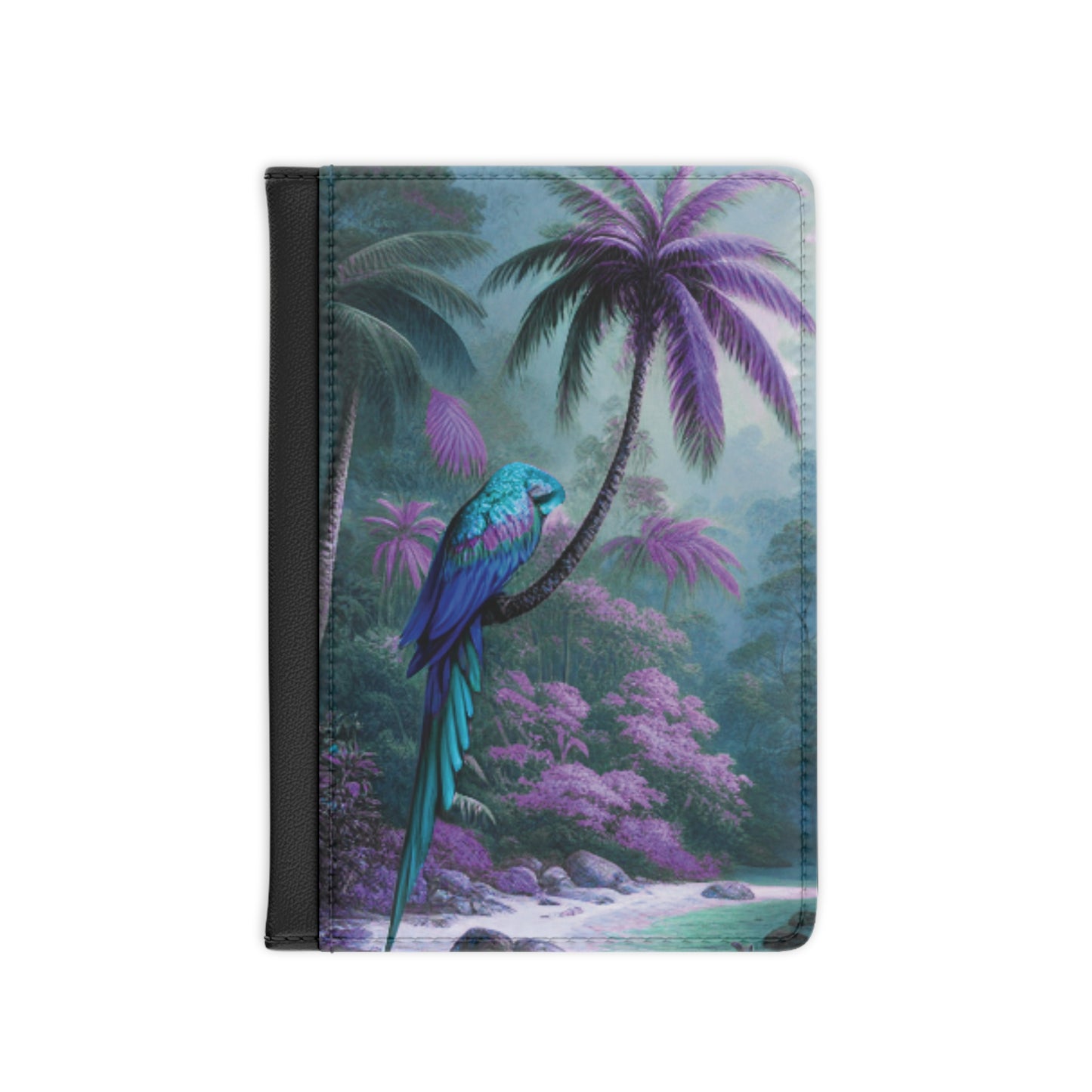 Tropical Passport Cover, Faux Leather - RFID blocking for travel security / Rainforest Sleeping Parrot Beauty, Fantasy